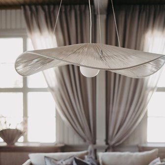 Duża lampa kapelusz japandi Monstera kremowa 115cm